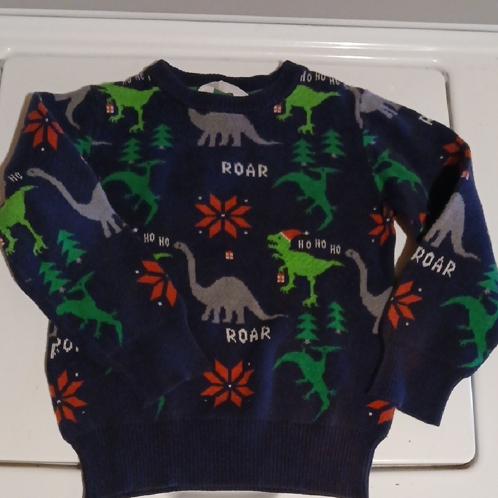 H&M Kids Dinosaur Christmas Sweater - Navy and Lime